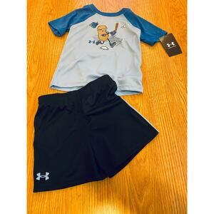 NWT Under Armour Boys Baseball themed short and t shirt set size 3T